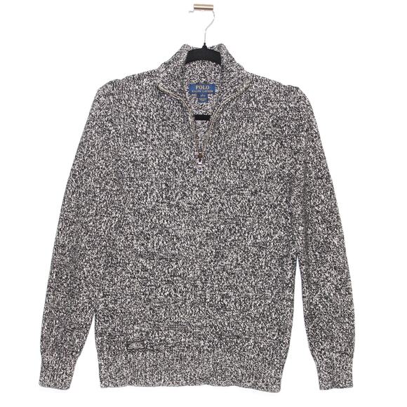 Polo Ralph Lauren Quarter Zip Knit Sweater In Heathered Grey Large - Picture 4 of 11